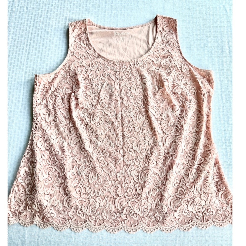 Roamans‎ Pink Floral Lace Sleeveless Top Plus Size 18/20 Scalloped Hem Lined